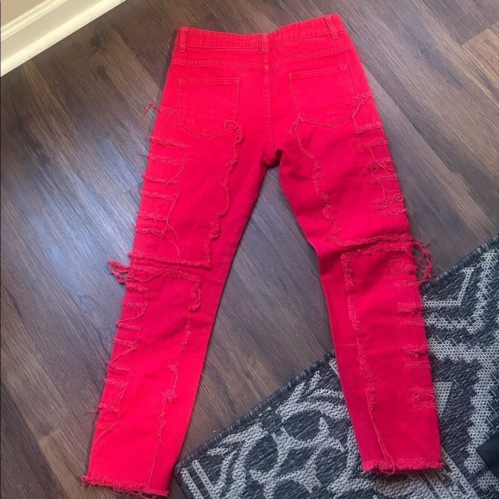 Red distressed raw hem jeans size 12Y - Picture 4 of 4